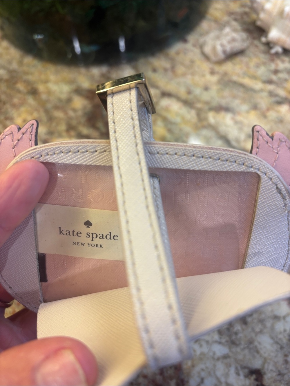 kate spade Owl Face Luggage Tag in Cream, Pink, Brown - Picture 3 of 6